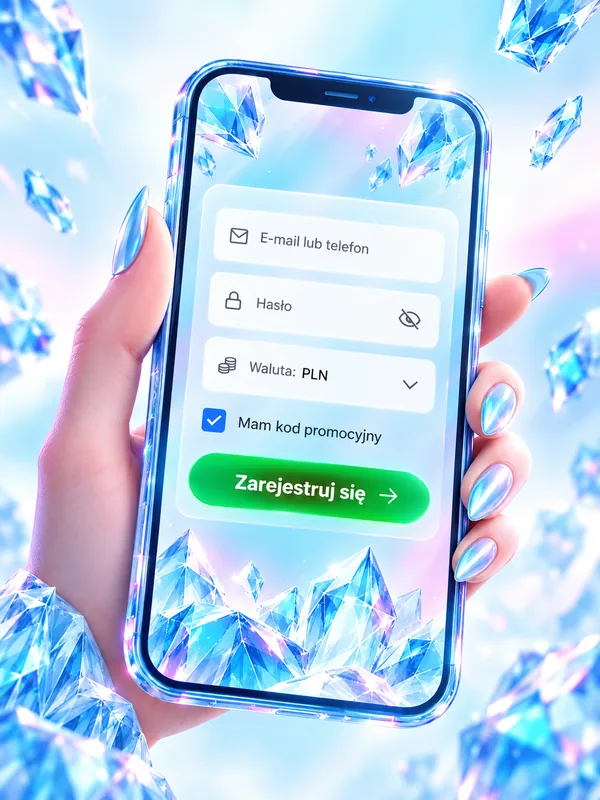 Formularz rejestracji ICE Casino na telefonie z wyborem waluty PLN